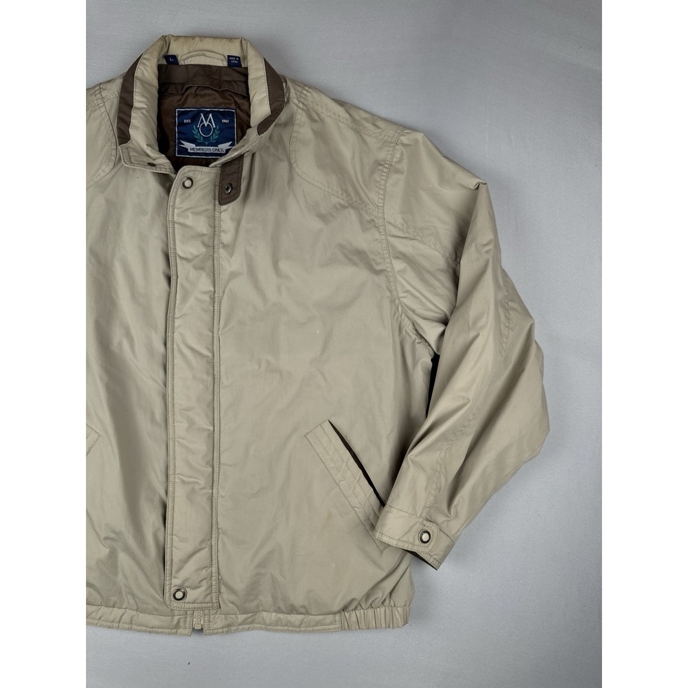 Vintage Members Only Jacket Tan Cafe Racer Cotton Blend L - Picture 3 of 16